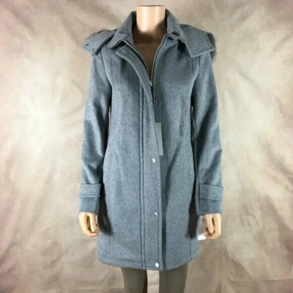 Cole Haan Wool Blend Zip Front Hooded Coat Gray NWT Size 2 - Picture 1 of 9